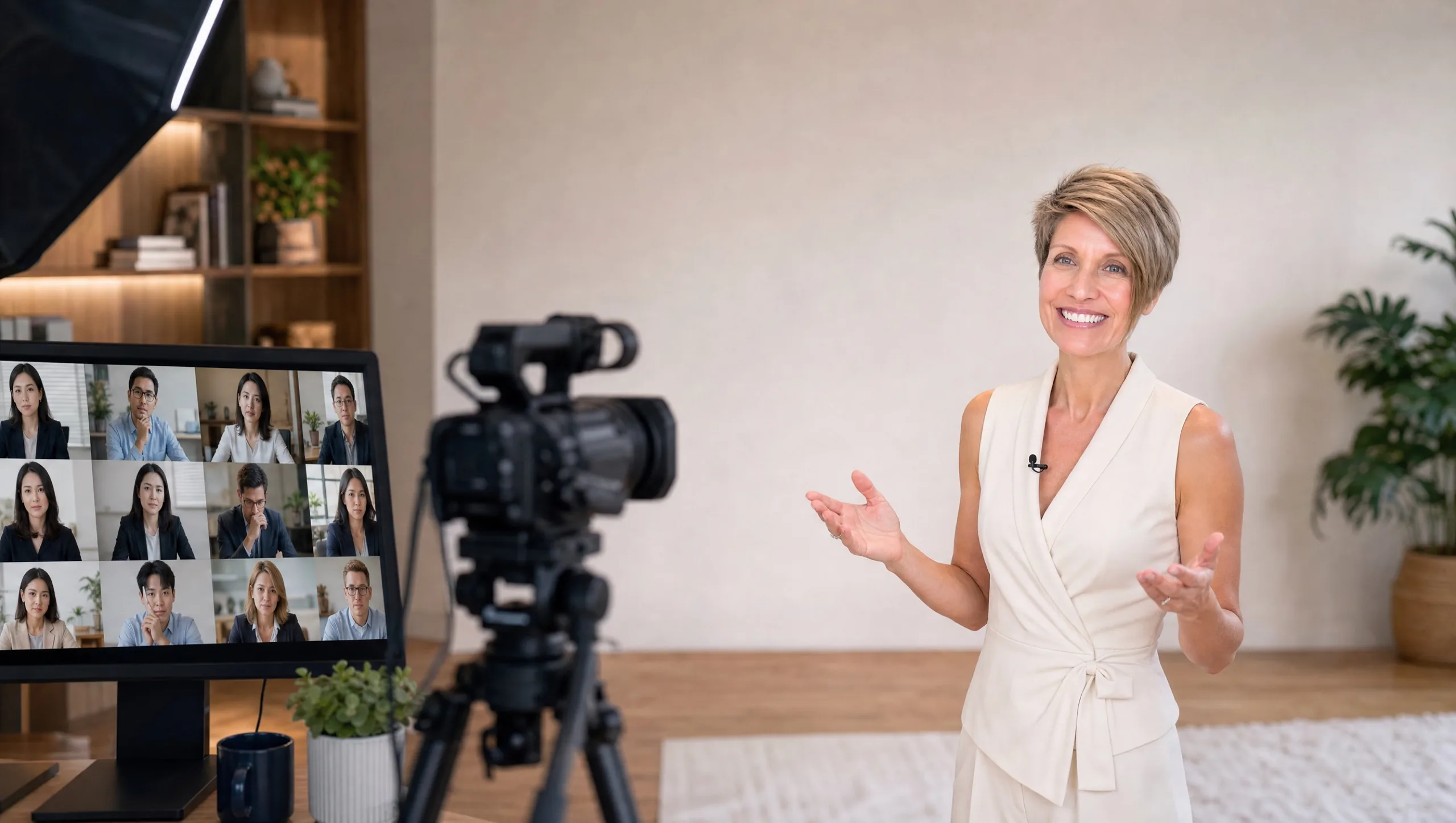Anji Hallewell presenting a live online session to her client cohort from her studio